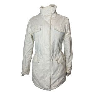 M0851 Women's White Faux Leather Parka Long Winter Jacket Size 2 Pre-Owned